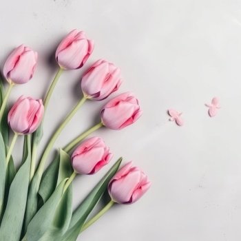 Pink tulips background. Illustration Generative AI

