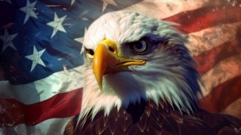 American eagle on the background of the USA flag. Generative AI