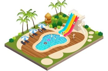 A vector illustration of Isometric View of Swimming Travel Resort