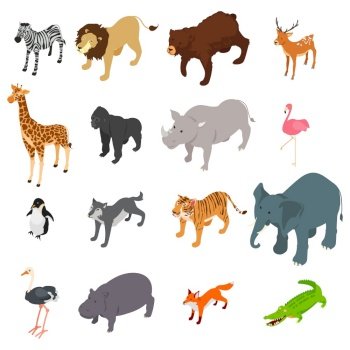 A vector illustration of Wild Animals Isometric