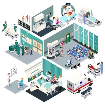 A vector illustration of Isometric Design of a Hospital 