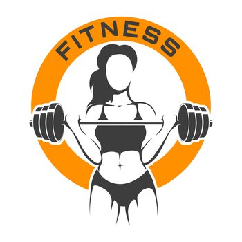 Athletic Woman with Barbell Fitness Logo on White Background.
Vector illustration.