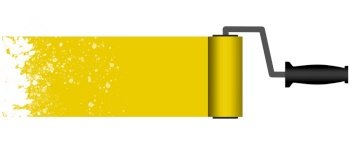 Paint roller and painted marking colored yellow, 3d rendering