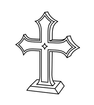 Cross tombstone line icon. Gravestone outline style for halloween. Vector illustration.