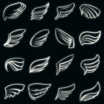 Wings set icons in neon style isolated on a black background. Wings icons set vector neon