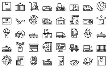 Freight traffic icons set outline vector. Train goods. Car cargo. Freight traffic icons set outline vector. Train goods