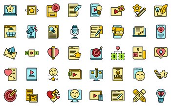 Content plan icons set outline vector. Code website. Web content. Content plan icons set vector flat