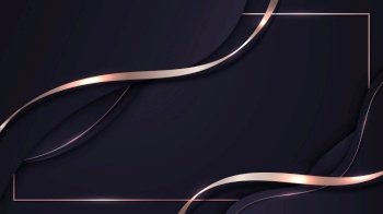 Abstract 3D luxury purple color wave lines with shiny pink gold curved line decoration and frame glitter lighting on gradient dark background. Vector illustration
