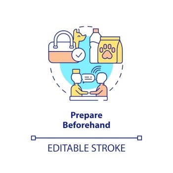 Prepare beforehand concept icon. Consult with veterinarian about pets travel. Fly tip abstract idea thin line illustration. Isolated outline drawing. Editable stroke. Arial, Myriad Pro-Bold fonts used. Prepare beforehand concept icon