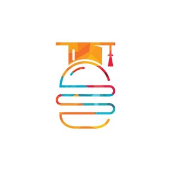Food education vector logo design. Burger and graduation cap icon.	