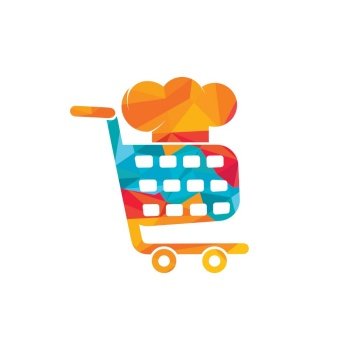 Illustration business shopping cart with chef hat sign logo design template.	