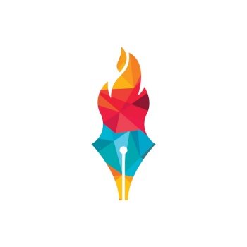 Fire Pen vector logo design concept. Hot writer vector logo icon.	