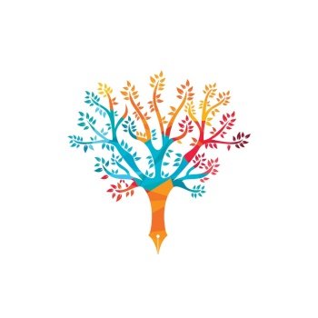 Tree pen vector logo design template. Writer and nature logo concept.	