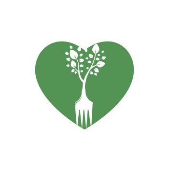 Fork tree with heart shape vector logo design. Restaurant and farming logo concept.	