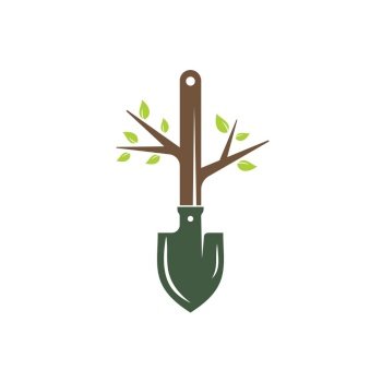 Shovel tree vector logo design. Green garden environment logo design template.	