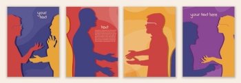Community collaborators or colleagues. Group diversity silhouette people from the side. Concept of bargain agreement or pact. Collaborate.Co-workers. Banner - poster - template - web page