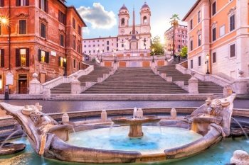 Fountain of the Boat in front of the Spanish Steps, Rome, Italy.. Fountain of the Boat in front of the Spanish Steps, Rome, Italy