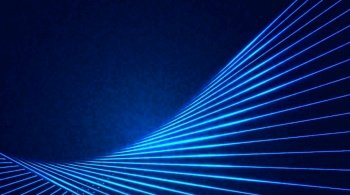 Abstract technology concept glowing blue neon lines with lighting effect on dark blue background. Vector illustration