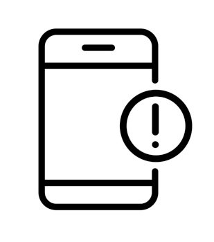 Mobile phone icon with exclamation mark vector sign in line art style on white background. Smartphone logo and alert, error, alarm, danger symbol.. Mobile phone icon with exclamation mark vector sign in line art style on white background. Smartphone logo and alert, error, alarm, danger symbol