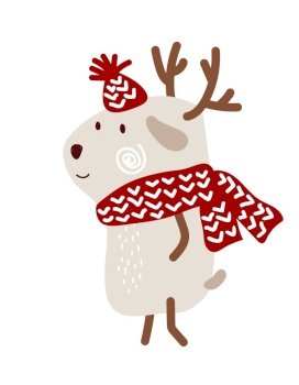 Vector hand drawn doodle deer. linear minimalistic Christmas illustration animal in scandinavian style. For nursery baby t-shirt, kids apparel, invitation. Simple child design.. Vector hand drawn doodle deer. linear minimalistic Christmas illustration animal in scandinavian style. For nursery baby t-shirt, kids apparel, invitation. Simple child design
