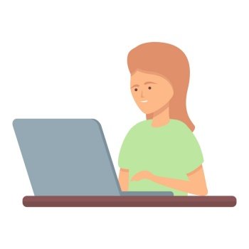 Girl online study icon cartoon vector. Kid learn. Internet laptop. Girl online study icon cartoon vector. Kid learn