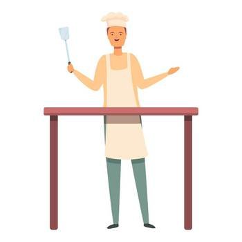 Online food icon cartoon vector. Cook class. Chef school. Online food icon cartoon vector. Cook class