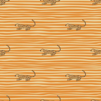 Doodle cheetah seamless pattern. Hand drawn cute leopard endless wallpaper. Wild animals background. Great for fabric design, textile print, wrapping, cover. Vector illustration.. Doodle cheetah seamless pattern. Hand drawn cute leopard endless wallpaper. Wild animals background.