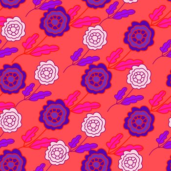 Decorative seamless pattern with doodle folk flowers ornament. Abstract doodle floral wallpaper. Great for fabric design, textile print, wrapping, cover. Vector illustration.. Decorative seamless pattern with doodle folk flowers ornament.