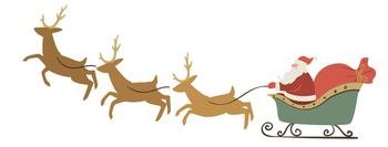 Christmas character driving on sleigh with reindeers, isolated Santa Claus with deers in hurry. Magical carriage for xmas and new year celebration, decoration for greeting card. Vector in flat. Santa Claus with reindeers, Nicholas in sleigh