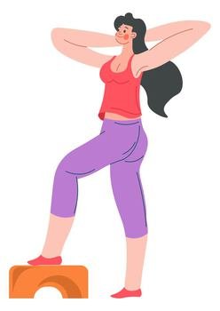 Sports and leading healthy lifestyle, workout and exercises, dynamic fitness classes and activity. Woman wearing sportsuit moving and losing weight, keeping fit and slim. Vector in flat style. Dynamic workout, sports and fitness and exercises