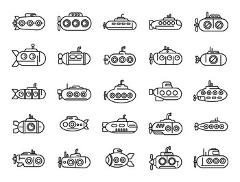 Submarine icons set outline vector. Periscope guard. Army deep dive. Submarine icons set outline vector. Periscope guard