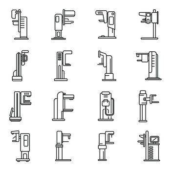 Mammography machine icons set outline vector. Analyzing breast. Cancer care. Mammography machine icons set outline vector. Analyzing breast