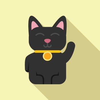 Maneki lucky cat icon flat vector. Japan fortune. Cute gold. Maneki lucky cat icon flat vector. Japan fortune