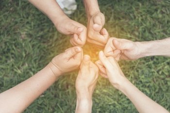 Hands Together Concept. Group of Business People Unite Power of Teamwork With Friendship. Circle Hands Together Union Business Colleagues With Unity Community Team. Friendship joined Workgroup