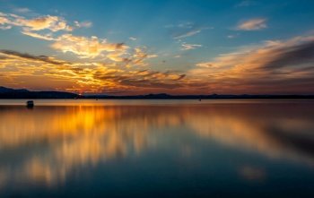 Fantastically beautiful cloud reflection on Lake Constance at sunset