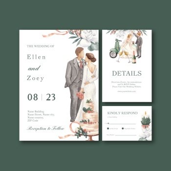 Wedding card template with gorgeous green wedding concept,watercolor style
