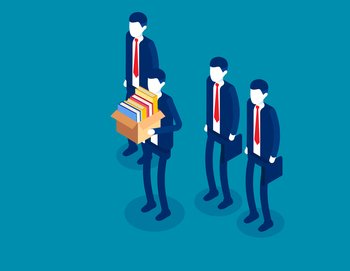 Employees was fired from a team. Isometric business vector illustration