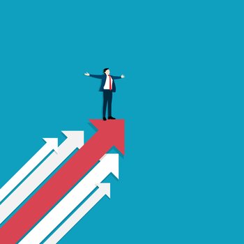 Business vision and target, Business man standing on red arrow up go to success in career. Concept business, Achievement, Character, Leader, Vector illustration flat