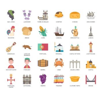 Set of Portugal thin line icons for any web and app project.