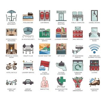 Set of Hotel Facilities&Guest Service thin line icons for any web and app project.