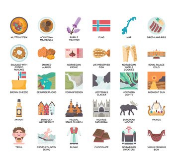 Set of Norway thin line icons for any web and app project.