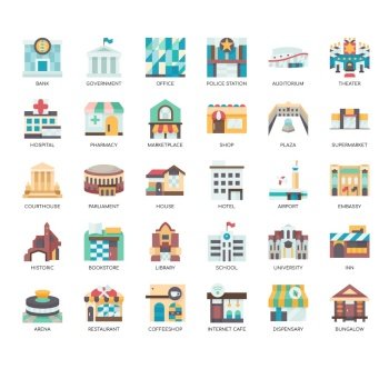 Set of Building 1 thin line icons for any web and app project.