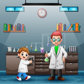 Young scientist holding flasks and making research	