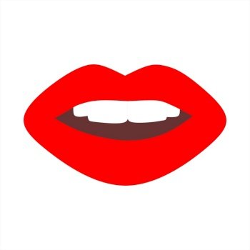 Trendy red lips. Isolated illustration on white. Vector stock illustration.. Trendy red lips. Isolated illustration on white background. Vector stock illustration.