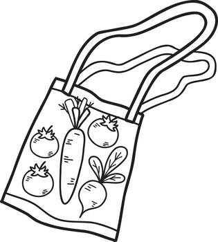 Hand Drawn bag with fruits and vegetables inside illustration isolated on background