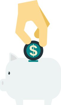 Piggy bank and saving money illustration in minimal style isolated on background