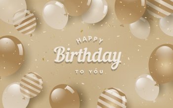 Realistic birthday background with balloons and confetti. Greeting happy birthday with gold background. Illustration stock