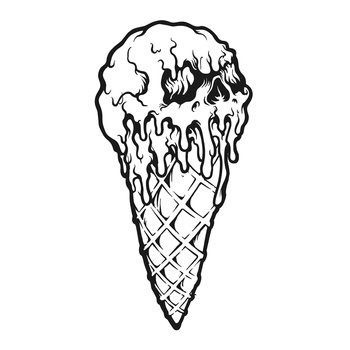 Ice Cream Skull Melt Silhouette Vector illustrations for your work Logo, mascot merchandise t-shirt, stickers and Label designs, poster, greeting cards advertising business company or brands.