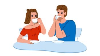 couple drinking coffee vector. man drink, woman happy, love young home, family lifestyle, together breakfast couple drinking coffee character. people flat cartoon illustration. couple drinking coffee vector