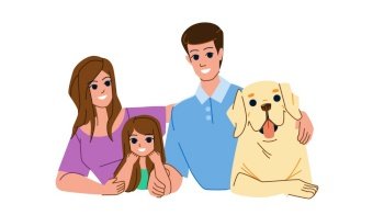 family with dog vector. pet summer, love happy, animal together, cute child, father mother, young beautiful, smiling family with dog character. people flat cartoon illustration. family with dog vector